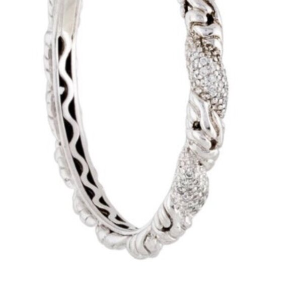 JOHN HARDY DIAMOND STERLING SILVER & 18K GOLD HOOP EARRINGS - Picture 5 of 8